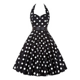 K Vestido De Mujer Retro Lunares Cuello Halter Cintura Vient