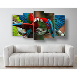 Set De 5 Cuadros Decorativo Canvas  Guacamaya, Loro Aves 1