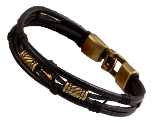 Pulsera Cuero Negro Hombre Caballero Moda Masculina 2019 O