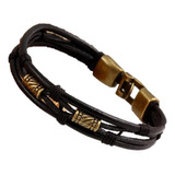 Pulsera Cuero Negro Hombre Caballero Moda Masculina 2019 O