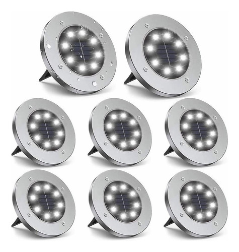 Luminaria Solar Spot Jardim 8 Leds Espeto Grama Kit 8