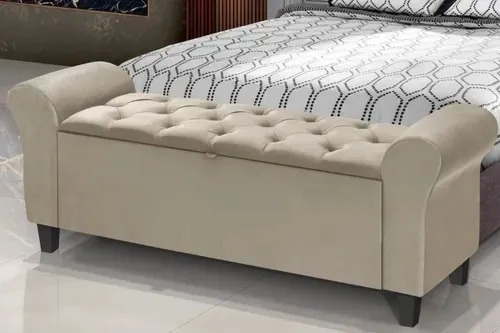 Baú Recamier Divã Paris 150cm Para Cama Queen Capitonê