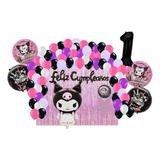 Combo Arco Globos Kuromi Metalizados Cortina Numero Deco