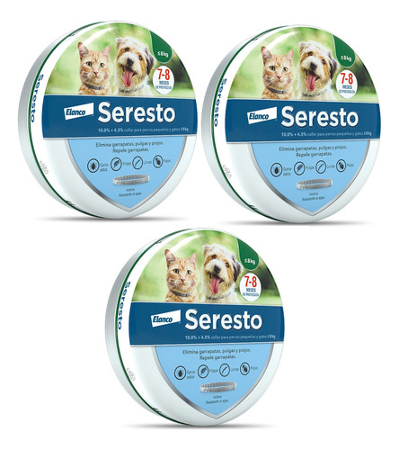 Pack 3 Seresto Gatos/perros -8kg