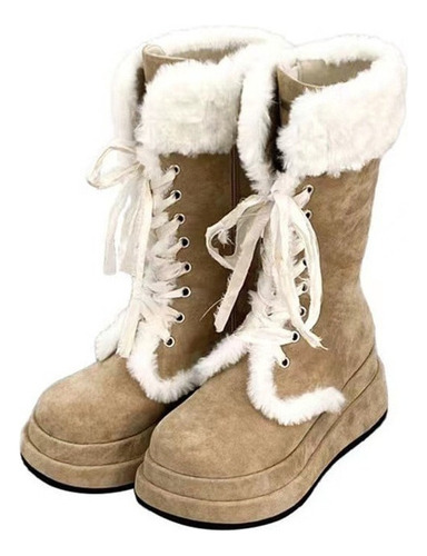 Botas Tubo Medio Forro Polar Gruesa Zapatos Góticos Suela