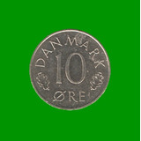 Moneda De Dinamarca 10 Ore, Año 1974, Estado Usada.-