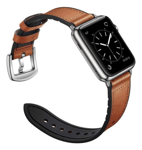 Pulseira Em Couro E Silicone Para Apple Watch 38 40 41mm