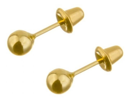 Brinco Bola 3mm Infantil Recém Nasci / 2 Furo Ouro 18k - 750