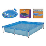 Kit Piscina 1500 Litros + Capa E Forro Mor + Boia Bote Azul