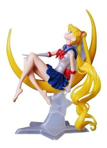 Figura Sailor Moon Serena Con Base De Luna Decoración 15cm