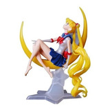 Figura Sailor Moon Serena Con Base De Luna Decoración 15cm