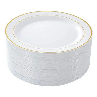 Platos Desechables Elegantes Plástico, Vajilla Fiesta 50 Pz Color Gold