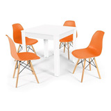 Mesa De Jantar Sofia Branca 80x80cm + 4 Cadeiras Eiffel Cor Laranja