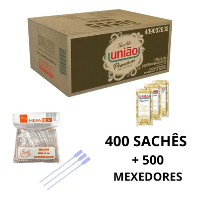 Açúcar União Sachê 400x5g + Mexedor De Café 500un | Frete grátis