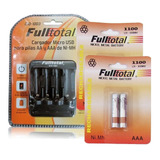 Combo 4 Pilas Rec. Aaa Fulltotal 1100mah + Cargador De Pilas