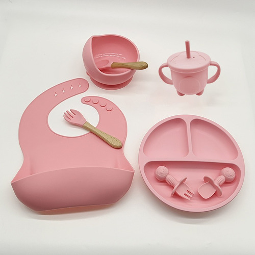 Kit 8 Talheres Do Bebê Conjunto Prato Silicone Para Bebês 