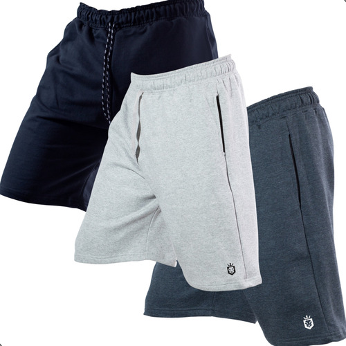 Kit 3 Bermudas De Moletom Academia Short Masculino De Treino