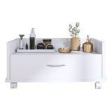 Conjunto Gabinete C Puxador 60cm C/ Rodinhas Branco