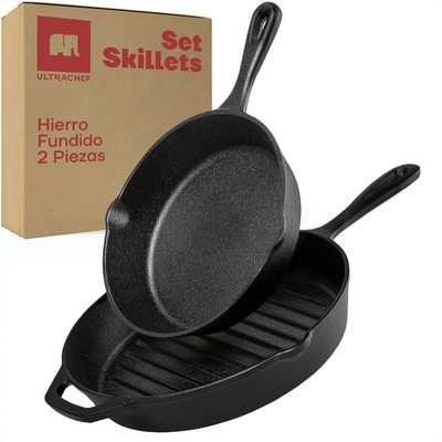 Set de Skillets 20cm y Sarten Grill 25cm de Hierro Fundido Ultrachef Color Negro | Meses sin interés