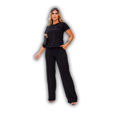 Conjunto Feminino Moletinho Blusa E Calça Pantalona Premium