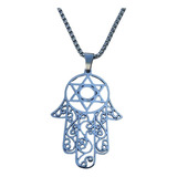 Collar Dije Mano Hamsa Fátima Estrella De David Acero Inoxi