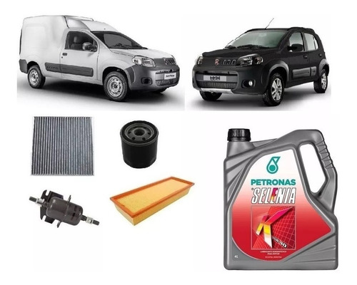 Kit De Filtros+aceite Seleina 15w40 X4 L +refrigerante De 1 Litro Concetrado Para Fiat Evo Uno Novo Fiorino