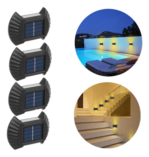Kit X4 Luces Led Solar  Escalera Doble Iluminacion Calida