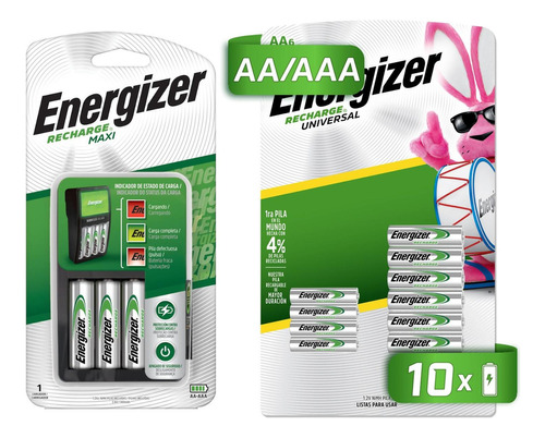 Cargador Energizer + Pila Recargable Paquete 6aa + 4aaa