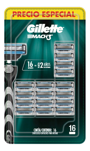 Carga Para Aparelho De Barbear Gillette - Mach 3 16 Unidades