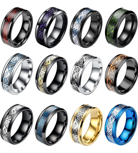 Juego De 12 Anillos De Acero Inoxidable Para Hombre - Mujer 