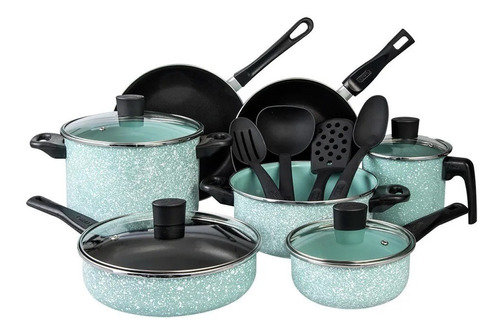 Batería De Cocina Cinsa Granito Jade Menta 15 Piezas