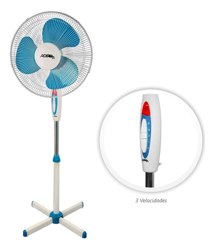 Ventilador De Pie Adir 2073 Blanco Con 3 Aspas Color  Azul De  Plástico, 16  De Diámetro 120 v