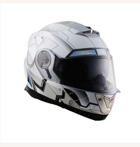 Casco Moto Edge Marvel Iron Man Abatible Plateado Dot