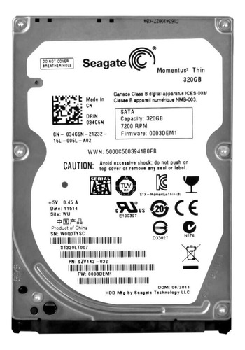 Hd Sata Seagate Dell 320gb 7.2k 2.5 St320lt007 034c6n 34c6n