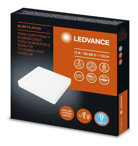 Lampara Led Cuadrada De Techo Ledvance 15w Luz Blanca