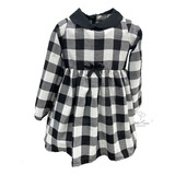 Vestido Xadrez Infantil Preto E Branco Flanelado Manga Longa