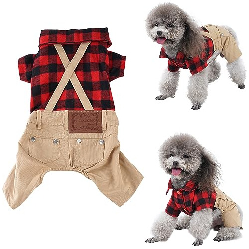 Ropa Para Perros Pequeños, Camisa A Cuadros Rojos, Overol Ca