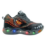 Tenis Para Niño Luces Led Dinosaurios Rex Cómodo Oferta