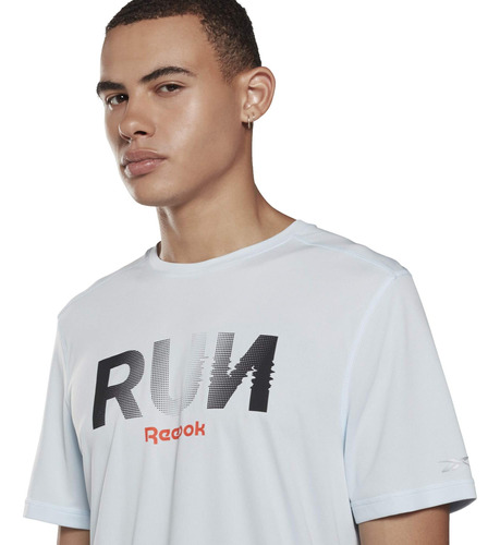 Camiseta Gráfica Reebok Running Essentials, Azul Cristal, Xl