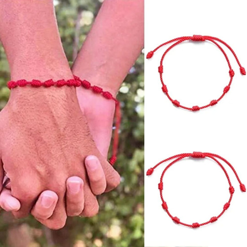 Pulsera 7 Nudos Roja De Protección, Ajustable, 2 Unidades