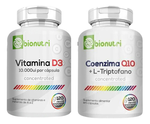 Kit Coenzima Q10 + L-triptofano + Vitamina D3 10.000ui 500mg