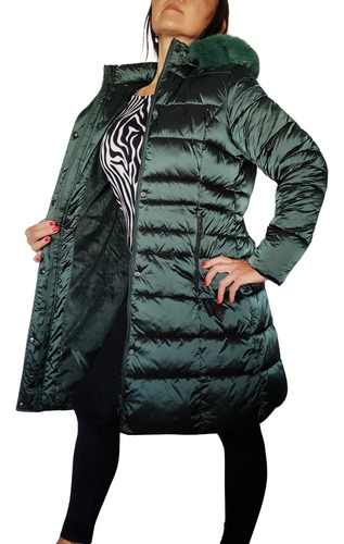 Puffer Campera Larga Metalizada Super Abrigado Elegante!