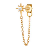 Arete Piercing De Plata 925 Oro 18k Cadena Perlas Mujer