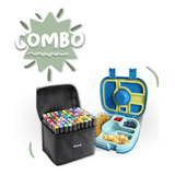 Combo Lonchera Tipo Bento + 80 Plumones Doble Punta Oferta