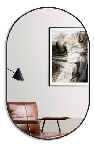 Espelho Ovalada De Parede Mirror Store Oval Do 80cm X 50cm Com 80cm De Diâmetro Quadro Preto