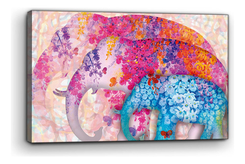 Cuadro Moderno Canvas Elefante Flores 80x120cm