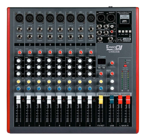 Pro Dj Ch8 Usb Mezclador Análogo Bluetooth 8 Entradas Híbrid