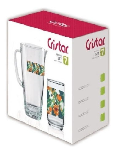 Set De 6 Vasos Cristar  Y Una Jarra De 1500 Ml Amazonia