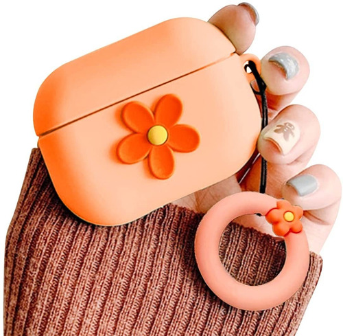 Funda Para AirPods Pro Silicona Diseño Flores Naranja