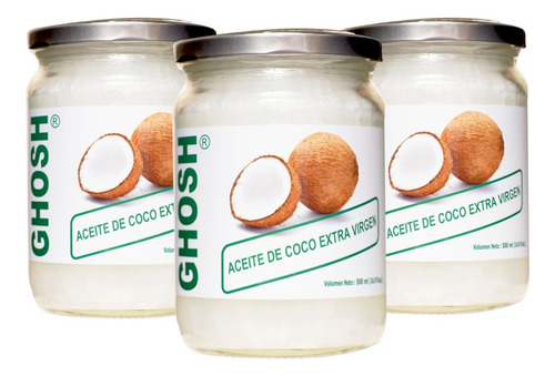 Aceite De Coco Orgánico 1,5lt  3 Frascos De 500 Ml 